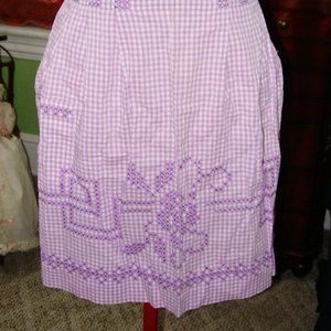 Vintage Lavender white gingham half apron